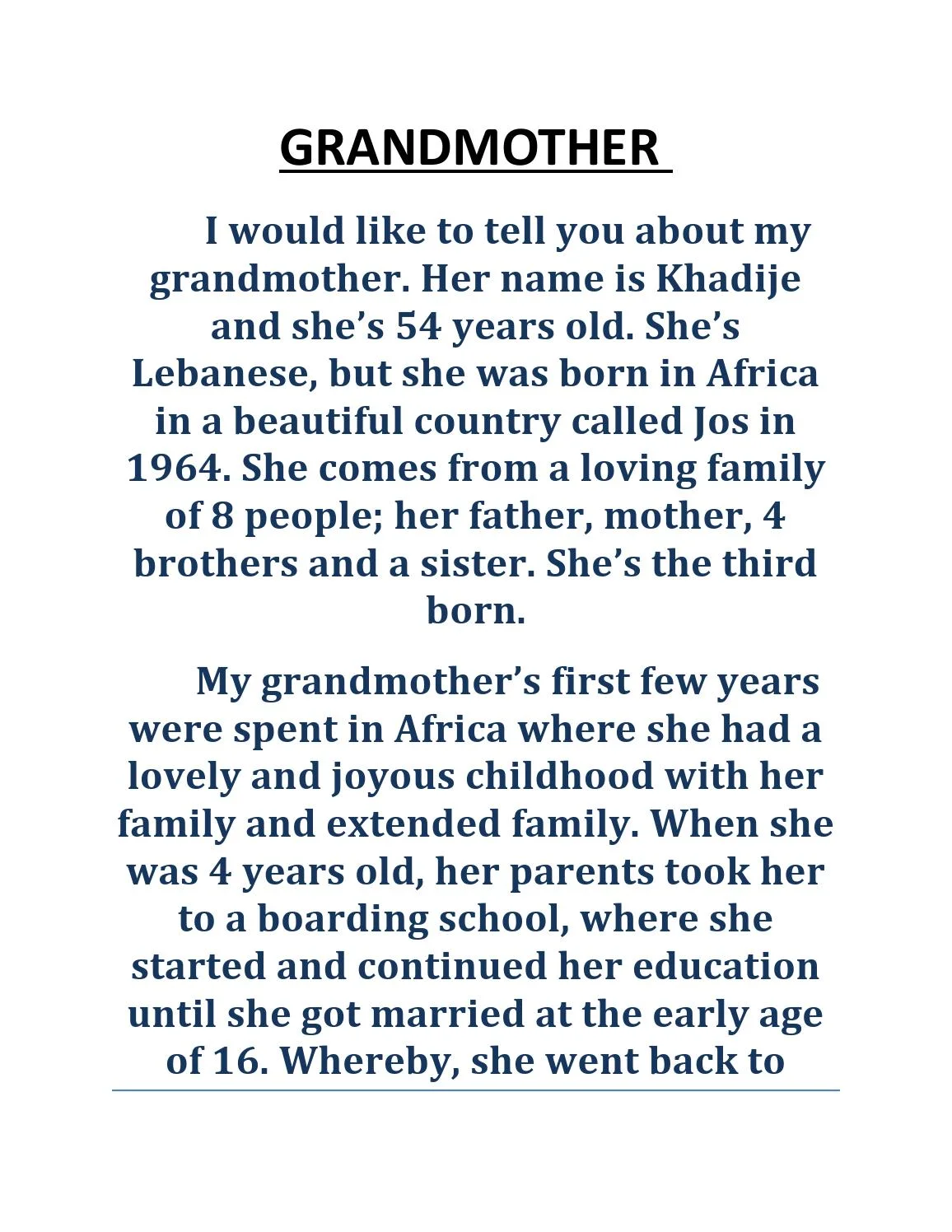 biography about my grandmother