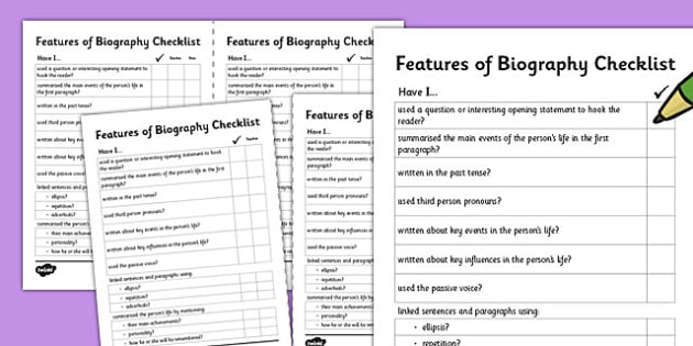 features of biography checklist